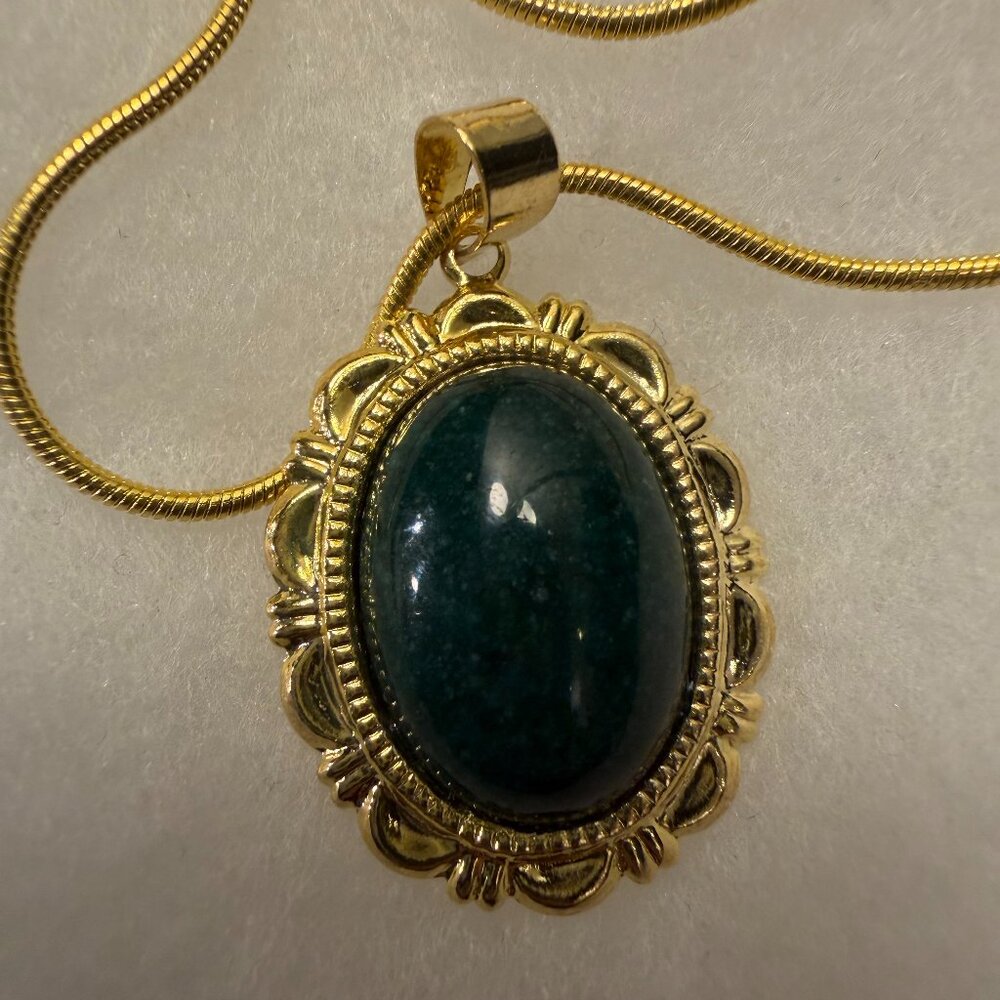 Handmade Nephrite Jade Pendant Necklace • 18K Gold Plated • Green Mountain Jade